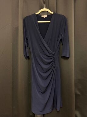Anatomie Navy Blue Ruched Faux Wrap Dress Size S Luxury Travel